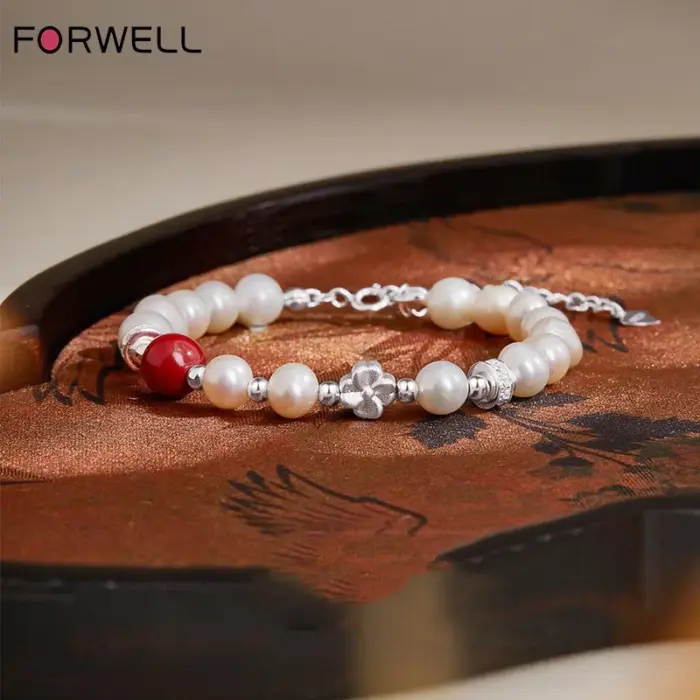 FORWELL Freshwater Pearl Sterling Silver Bracelet Good Luck Bead Exquisite Design Perfect Gift for Girlfriend 1