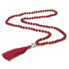 8mm Natural Carnelian Beaded Knotted Necklace Meditation Yoga Blessing Jewelry 108 Japamala Rosary Buddha Head Pendant 2