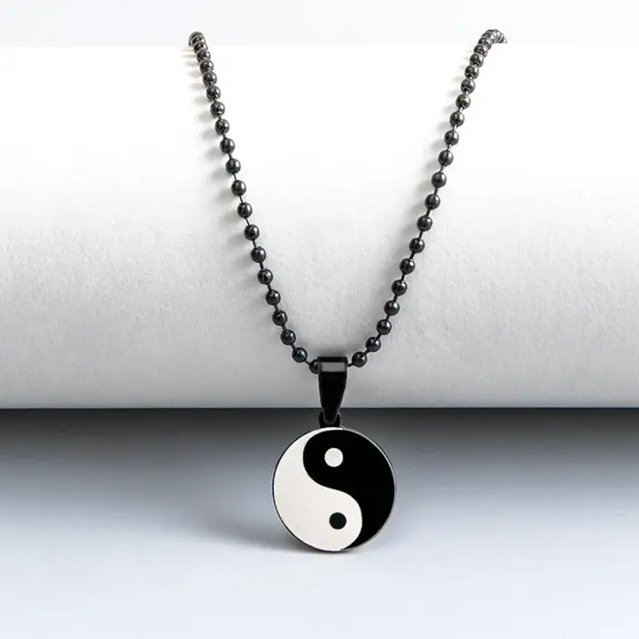 Stainless Steel Round Yin Yang Tai Chi Pendant Necklace For Men Chinese Taoist Amulet Jewelry 3
