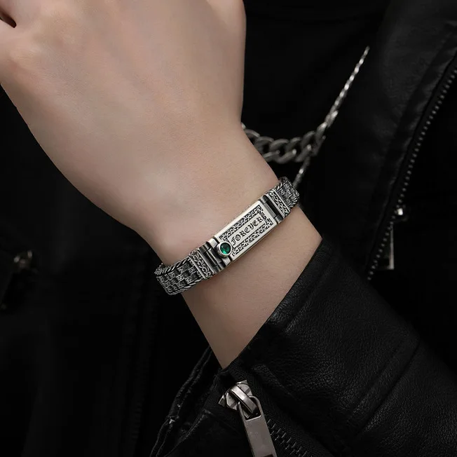 100% Real Solid S925 Silver Punk Retro Men's Lucky Bracelet Silver Tide Creative Personality Jewelry Chain Birthday Gift 4 100% Real Solid S925 Silver Punk Retro Men's Lucky Bracelet Silver Tide Creative Personality Jewelry Chain Birthday Gift 4