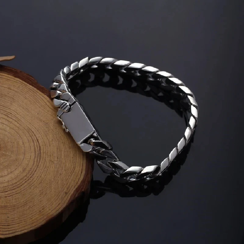 Real Solid S925 Sterling Silver Bracelet For Men Women Punk Couple Jewelry Authentic S925 Silver Bracelet Certified Jewelry