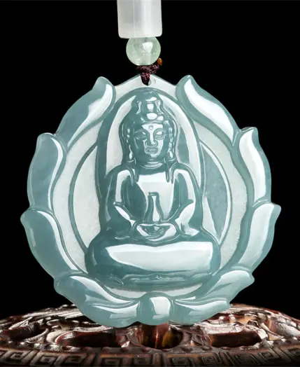 Natural Ice Green Jadeite Carved Fire GuanYin Drop Lucky Pendant Amulet Necklace Certificate Vintage Luxury Jade Gift Jewelry 2