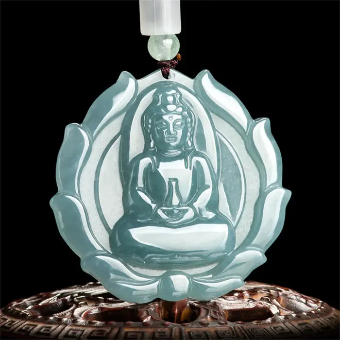Natural Ice Green Jadeite Carved Fire GuanYin Drop Lucky Pendant Amulet Necklace Certificate Vintage Luxury Jade Gift Jewelry 2