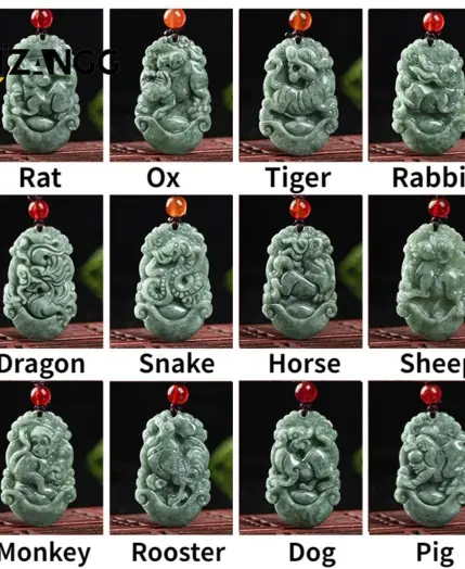 Natural A Goods Jadeite Twelve Chinese Zodiac Rat Tiger Pendant Jewelry Hand-carved Custom Mascot Jewelry Jade Necklace Gift 1