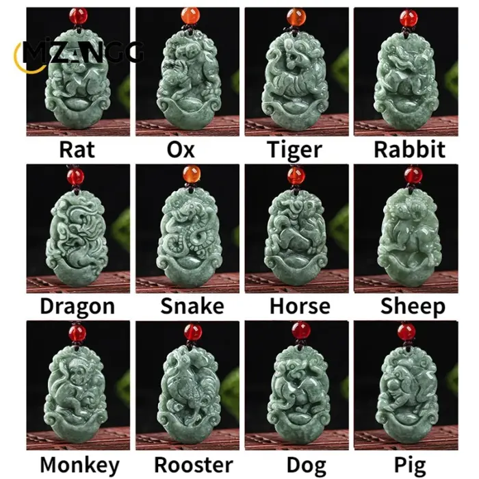 Natural A Goods Jadeite Twelve Chinese Zodiac Rat Tiger Pendant Jewelry Hand-carved Custom Mascot Jewelry Jade Necklace Gift 1