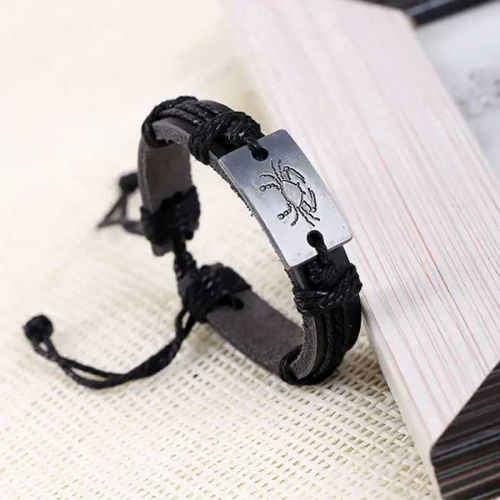 12pcs/Set 12 Zodiac Signs Bracelet for Men Women Virgo Libra Scorpio Taurus Bracelet Mens Leather Bracelets Fashion Jewelry 4