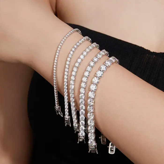 2-10mm DVVS1 Pass Diamond Test Round Cut Moissanite Tennis Bracelet White Gold Plated 925 Silver Jewelry for Women 6
