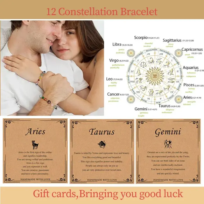 Zodiac Bracelets for Women 12 Constellations Crystal Stone Bracelet for Birthday Zodiac Gifts Constellation Charm Bracelet 5