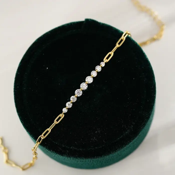 Sweetrain Full Moissanite Bracelets for Women Adjustable Chain 925 Sterling Silver Plated 18K Gold Dainty Bracelet GRA Certified 4