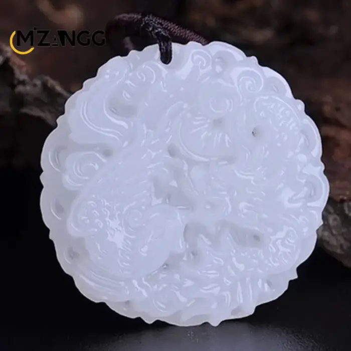Chinese White Jade Dragon and Phoenix Jade Pendant Double-sided Hollow Carved Couple Necklace Lucky Amulet Gift for Men Women 2