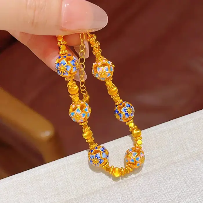 AU999 Bauhinia Lucky Bead Bracelet Women's 24K Gold - Anti-deform gold, durable band, bead carries wishes 5 AU999 Bauhinia Lucky Bead Bracelet Women's 24K Gold - Anti-deform gold, durable band, bead carries wishes 5