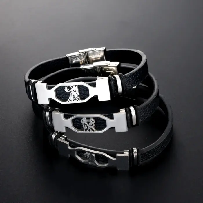 12 Constellation Stainless Steel Bracelet for Men Women's Signs of the Zodiac Bracelet black 4