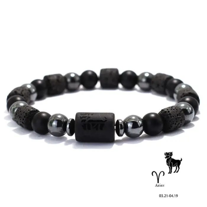 Stylish Zodiac Bracelet Men Women Natural Volcanic Rock Onyx Stone Beaded Braclet Hematite Healing Braslet Couple Brazalete Gift 3