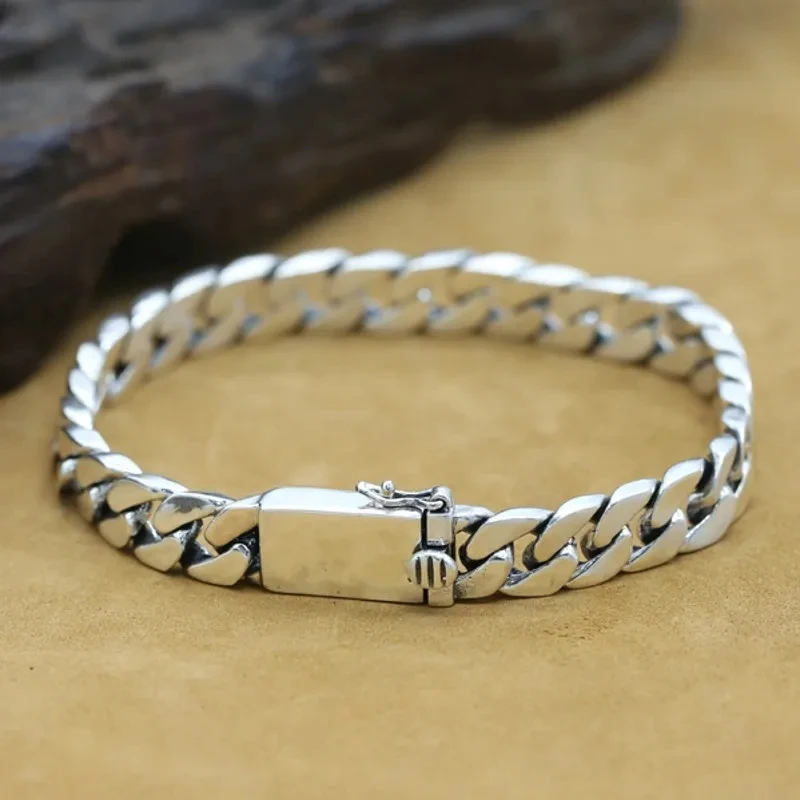Real Solid S925 Sterling Silver Bracelet For Men Women Punk Couple Jewelry Authentic S925 Silver Bracelet Certified Jewelry