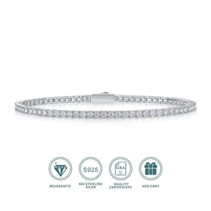 JIUZUAN S925 Sterling Silver Moissanite Tennis Bracelet for Women Simple Row Design Elegant Sparkling Jewelry for Daily Wear 1 JIUZUAN S925 Sterling Silver Moissanite Tennis Bracelet for Women Simple Row Design Elegant Sparkling Jewelry for Daily Wear 1