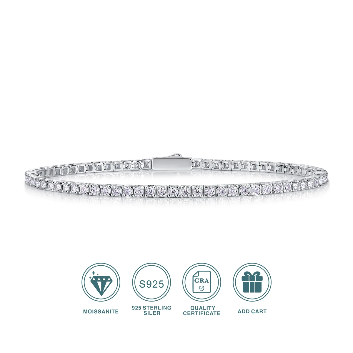 S925 Sterling Silver Moissanite Tennis Bracelet for Women Simple Row Design Elegant Sparkling Jewelry for Daily Wear