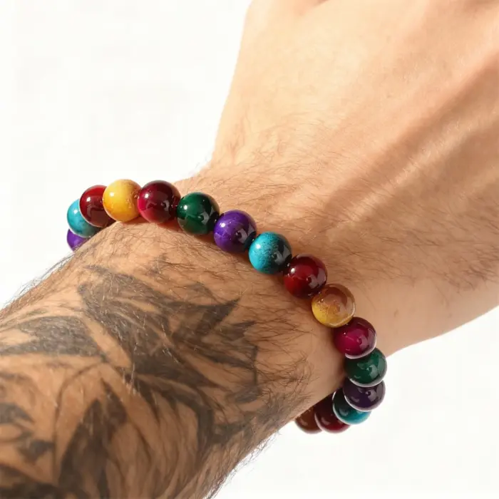 punk jewellery winter passion boho colorful tigers eye glass elastic bracelets for women beaded bangles pulsera mujer 2