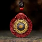 Natural Mineral Vermilion Sand Nine Eight Trigrams Pendant Necklace Jewelry Chinese Healing Women Men Lucky Gift Sweater Chain 1