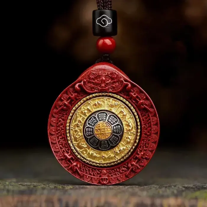 Natural Mineral Vermilion Sand Nine Eight Trigrams Pendant Necklace Jewelry Chinese Healing Women Men Lucky Gift Sweater Chain 1