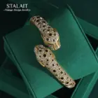 Luxury Vintage 18K Gold Plated Leopard Head Crystal Open Bangle Adjustable Design Women's Fashion Jewelry Gift 1