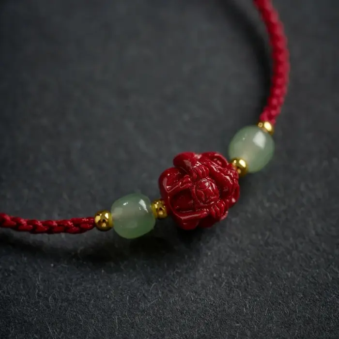 Natural Hetian Jade Transfer Bead Chinese Zodiac Cinnabar Bracelet Zodiac Year Lucky Red String Blessing Pendant Unisex Jewelry 3