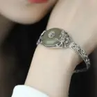 ‌Modern Chinese Revival Fu Symbol Safety Lock Peony Blossom Antique Cuff Elegant Minimalist Feminine Luxury Heritage Bracelet‌ 2