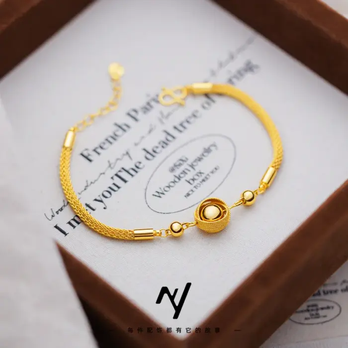 Women's Bird's Nest Lucky Bead Bracelet, 24K Gold, AU999 | 1 Women's Bird's Nest Lucky Bead Bracelet, 24K Gold, AU999 | 1