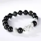 Black Obsidian Stone Bracelets Hand Accessories For Men With Real Sterling Silver Pixiu Feng Shui Crystals Jewelry Armband Heren 3