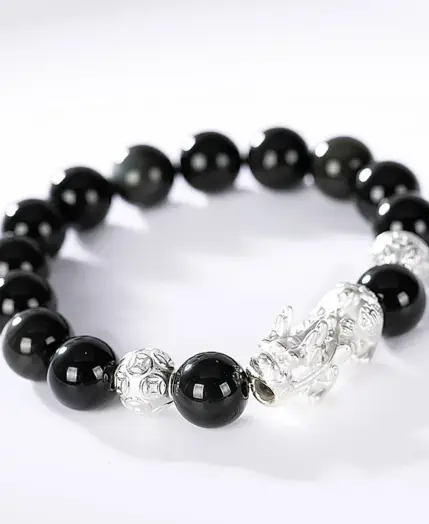 Black Obsidian Stone Bracelets Hand Accessories For Men With Real Sterling Silver Pixiu Feng Shui Crystals Jewelry Armband Heren 3