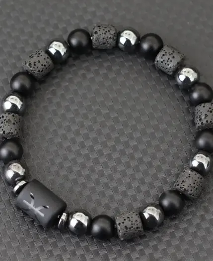Stylish Zodiac Bracelet Men Women Natural Volcanic Rock Onyx Stone Beaded Braclet Hematite Healing Braslet Couple Brazalete Gift 1