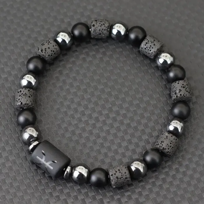 Stylish Zodiac Bracelet Men Women Natural Volcanic Rock Onyx Stone Beaded Braclet Hematite Healing Braslet Couple Brazalete Gift 1