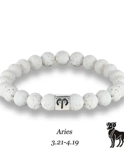 New 12 Zodiac Signs 8mm Beads Bracelets Handmade Vintage White Lava Stone Beads Elastic Bracelets Jewelry For Men Women Jewelry 6