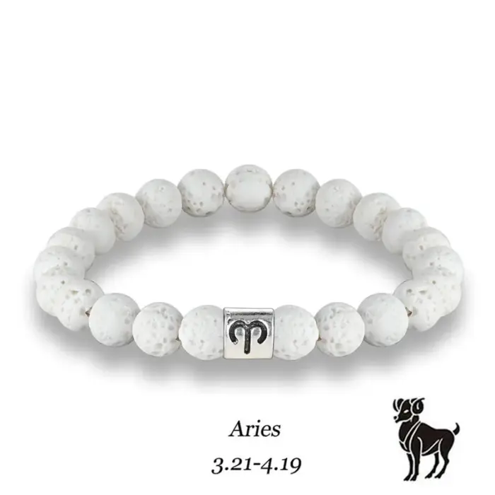 New 12 Zodiac Signs 8mm Beads Bracelets Handmade Vintage White Lava Stone Beads Elastic Bracelets Jewelry For Men Women Jewelry 6
