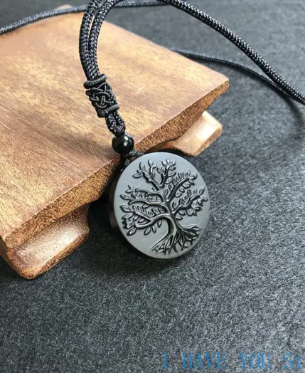 Natural Genuine Obsidian Life Tree Necklace Pendant Healing Crystal Guardian Jade Pendant Male and Female Jade Necklace Jewelry 3