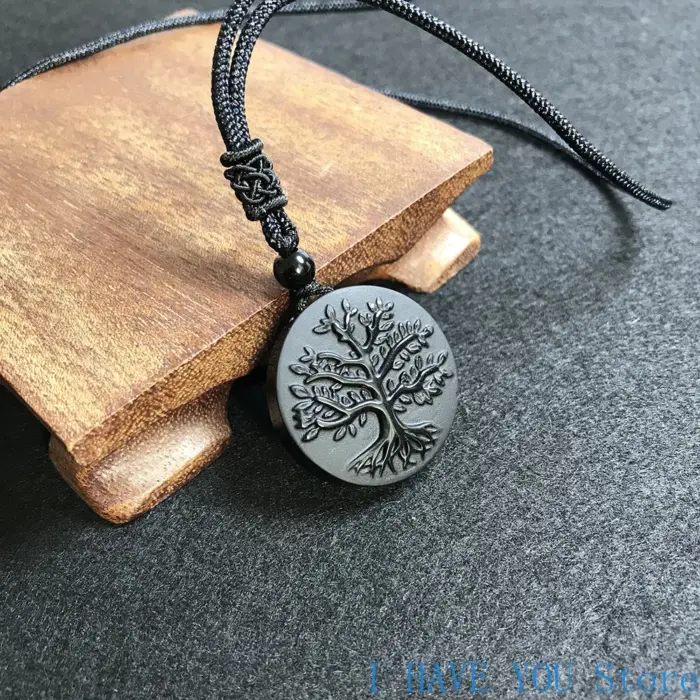 Natural Genuine Obsidian Life Tree Necklace Pendant Healing Crystal Guardian Jade Pendant Male and Female Jade Necklace Jewelry 3