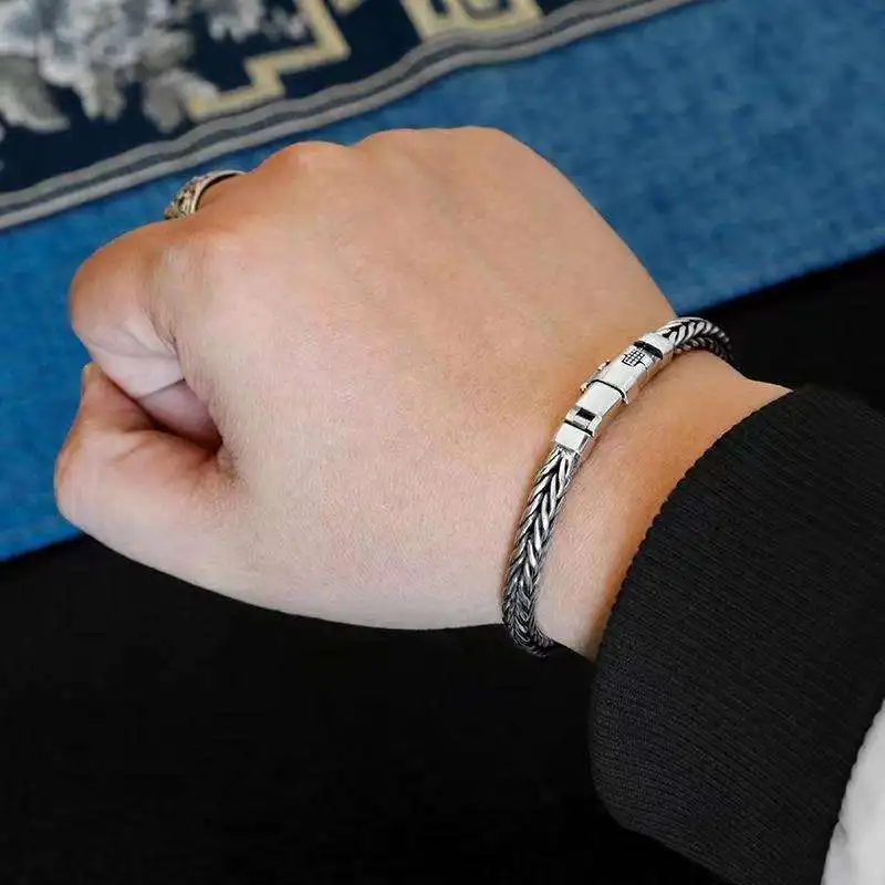 S925 Silver Factory Price handwoven vintage overbearing style personality keel bracelet men's and women's fashion jewelry gift