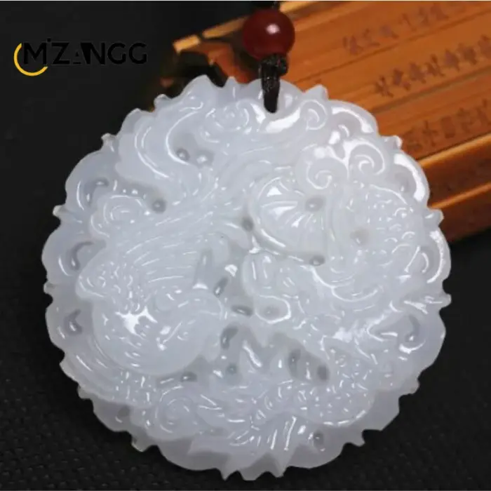 Chinese White Jade Dragon and Phoenix Jade Pendant Double-sided Hollow Carved Couple Necklace Lucky Amulet Gift for Men Women 6