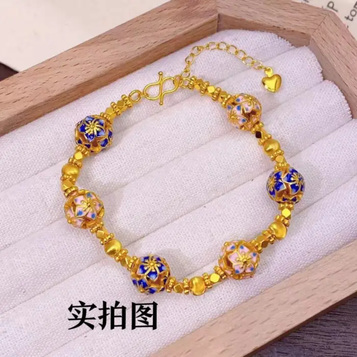 AU999 Bauhinia Lucky Bead Bracelet Women's 24K Gold - Anti-deform gold, durable band, bead carries wishes 2 AU999 Bauhinia Lucky Bead Bracelet Women's 24K Gold - Anti-deform gold, durable band, bead carries wishes 2