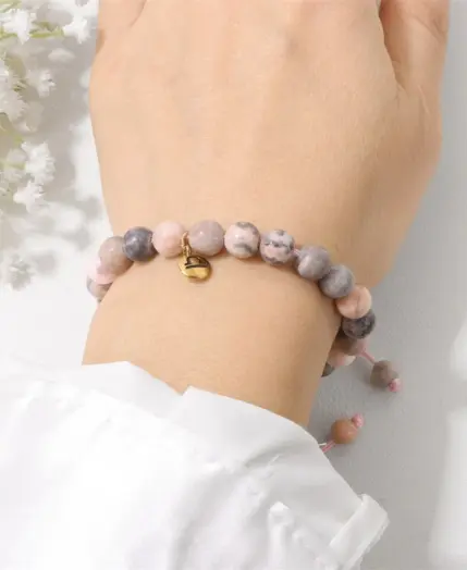 Libra Pink Zebra Stone Beads Bracelet 12 Zodiac Constellation Signs Charm Braided Bracelets for Women Birthday Gift Jewelry 2