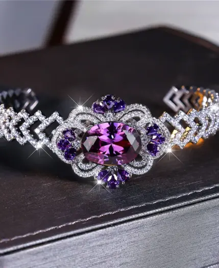 Charm Female Purple Zircon Stone Oval Bracelet Cute Silver Color Adjustable Summer Wedding Jewelry For Women 1