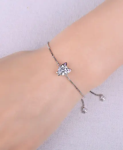 JewelryPalace New Arrival Love Cat 1.7ct Round Gemstone 925 Sterling Silver Adjustable Link Bracelet for Woman Fine Jewelry Gift 3