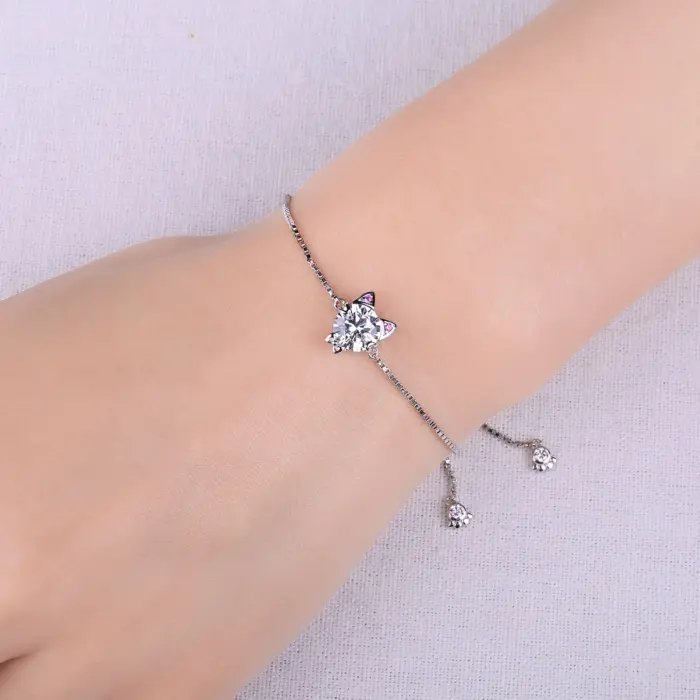 JewelryPalace New Arrival Love Cat 1.7ct Round Gemstone 925 Sterling Silver Adjustable Link Bracelet for Woman Fine Jewelry Gift 3