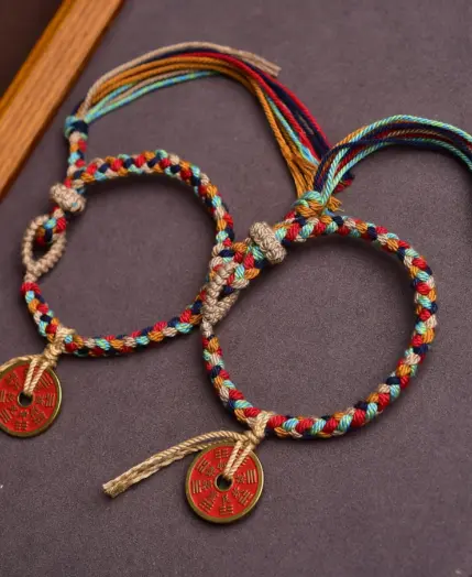 Handmade Good Lucky Tibetan Bracelet Colorful Thread Charm Rope Bracelet & Bangles Knots Red Thread Coin Bracelets Original 3