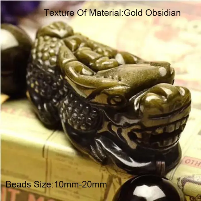 Natural Obsidian Beads Bracelet Gold Color Energy Stone Hand String Pixiu Lucky Brave Troops Women Men Jewelry 2