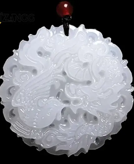 Chinese White Jade Dragon and Phoenix Jade Pendant Double-sided Hollow Carved Couple Necklace Lucky Amulet Gift for Men Women 1