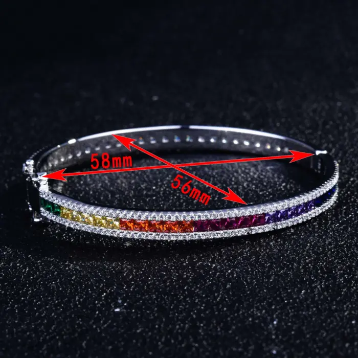 Platinum Plated Cuff Bracelet Cubic Zirconia Rainbow Gradient Jewelry Gift for Women Her Wedding Anniversary Luxury Jewelry 6