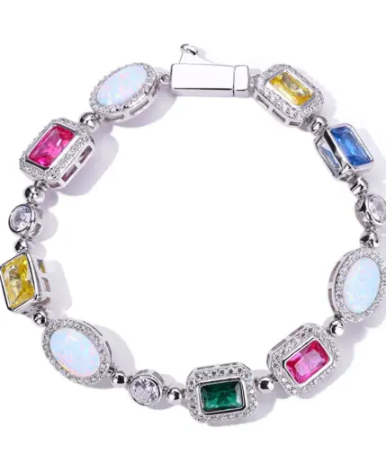 NUOYA Multi Colored Opal Geometric Women Bracelet 18k Gold Plated Diamond Accent Luxurious Hip hop Boutique Jewelry 2