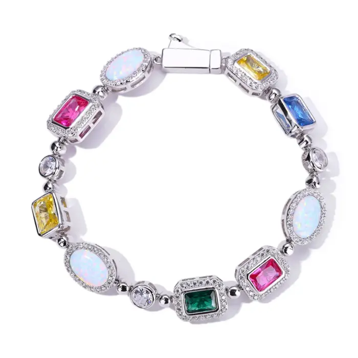 NUOYA Multi Colored Opal Geometric Women Bracelet 18k Gold Plated Diamond Accent Luxurious Hip hop Boutique Jewelry 2