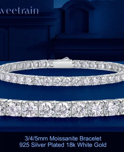 Dainty Full Moissanite Tennis Bracelet 18k Gold Plated 925 Sterling Silver D Color Lab Created Diamond Bracelet for Women Men 1