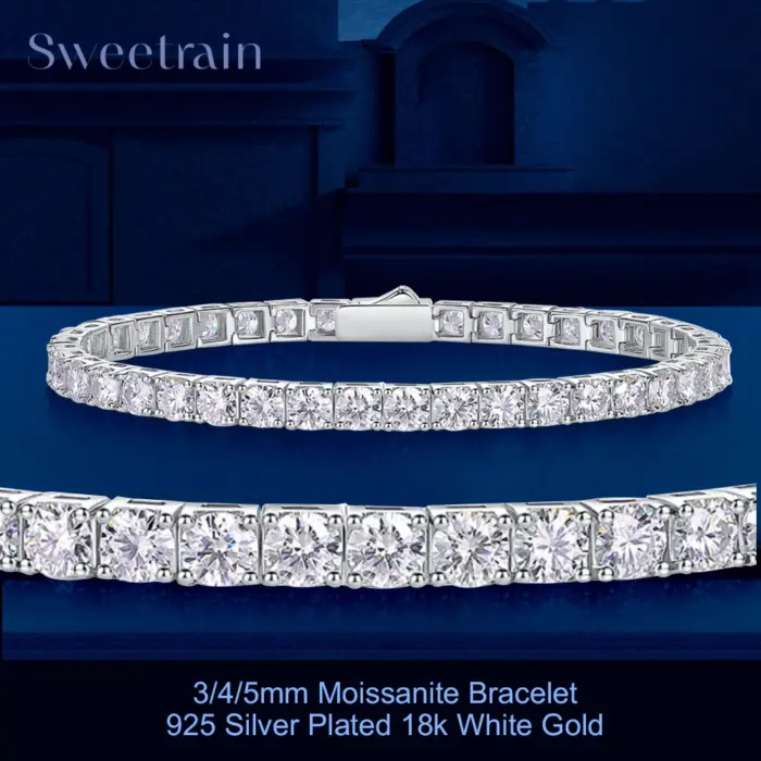 Dainty Full Moissanite Tennis Bracelet 18k Gold Plated 925 Sterling Silver D Color Lab Created Diamond Bracelet for Women Men 1